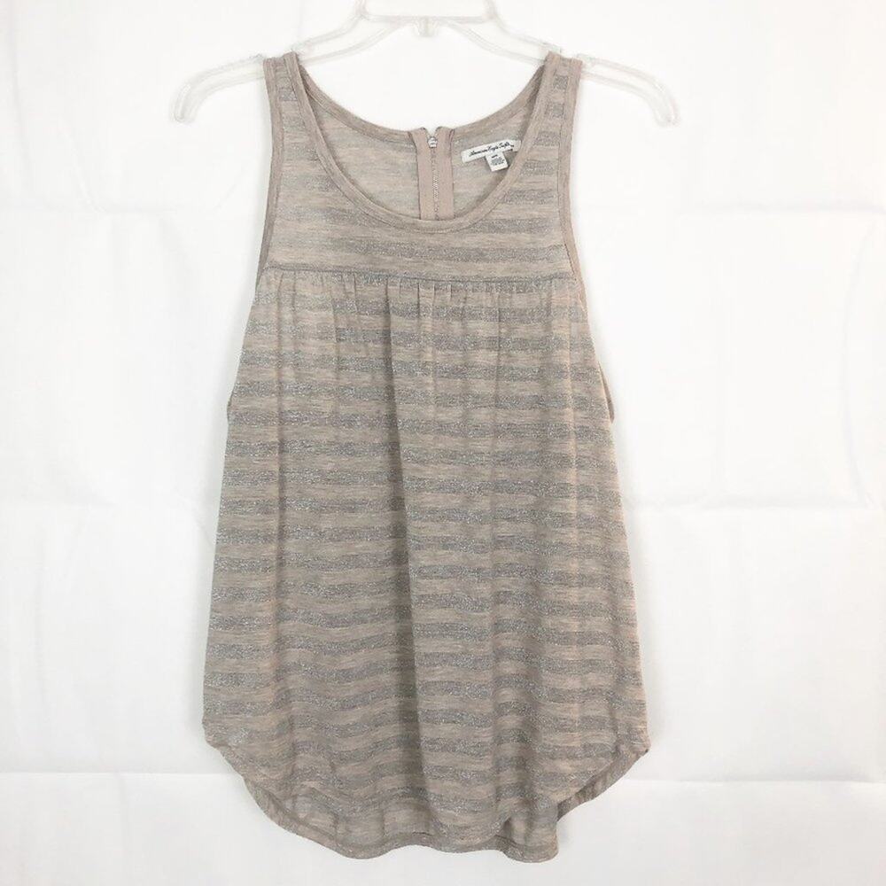 American Eagle Sleeveless Striped Metallic Swing Top Size Medium